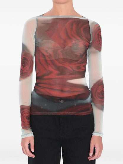 Jean Paul Gaultier The Red Blurry Roses Top