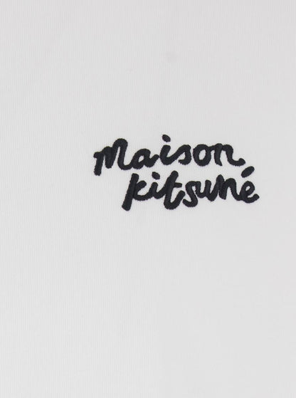 White T-Shirt With Lettering Logo Embroidered On The Front In Cotton Man