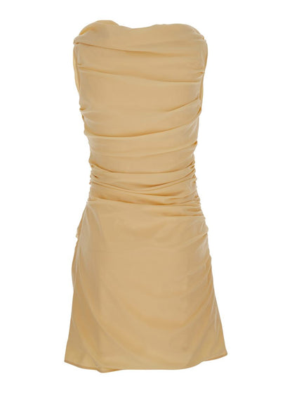 'The Rita' Beige Dress With V-Neck And Draped Details In Cotton Woman