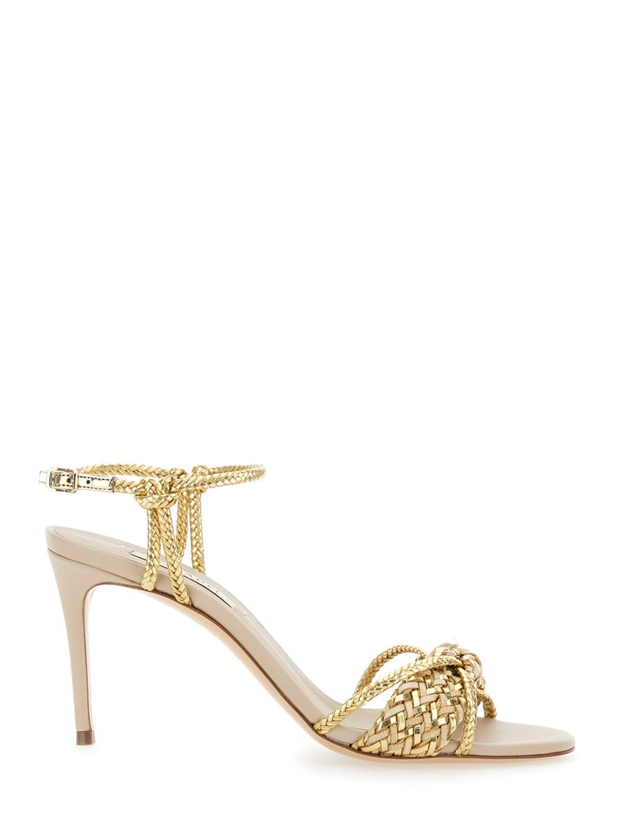 'Giulia Marbella' Gold Colored Sandals With Buckle Closure And High Stiletto Heel In Fabric Woman