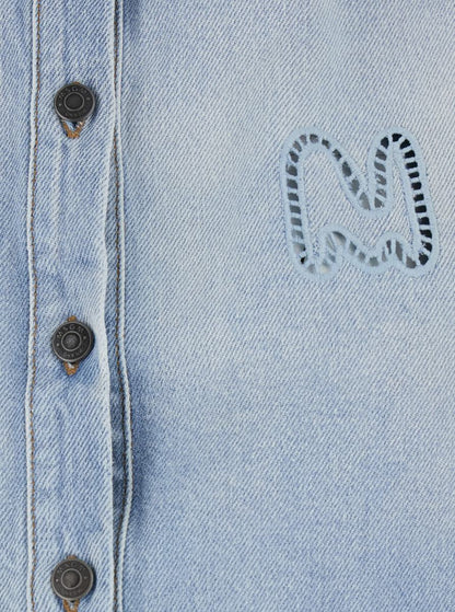 Light Blue Crop Shirt With Logo On The Front And Perforated Details In Denim Woman
