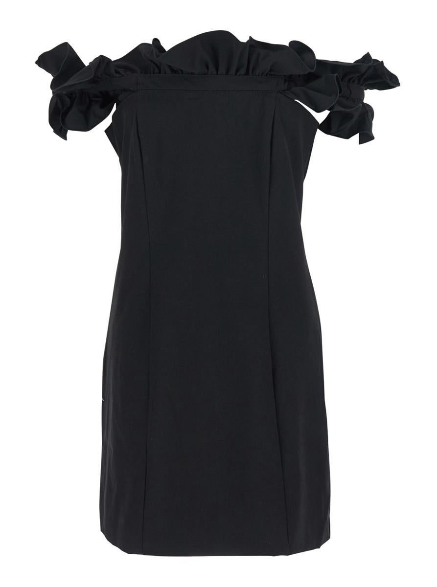 Black Dress With Ruffle Decorations And Ruffle Details In Tech Fabric Woman