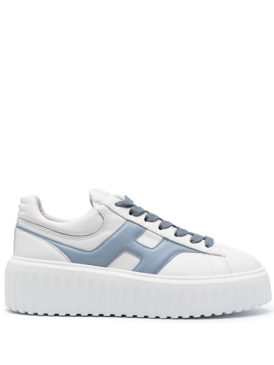 Hogan White And Cerulean Blue Calf Leather Sneakers