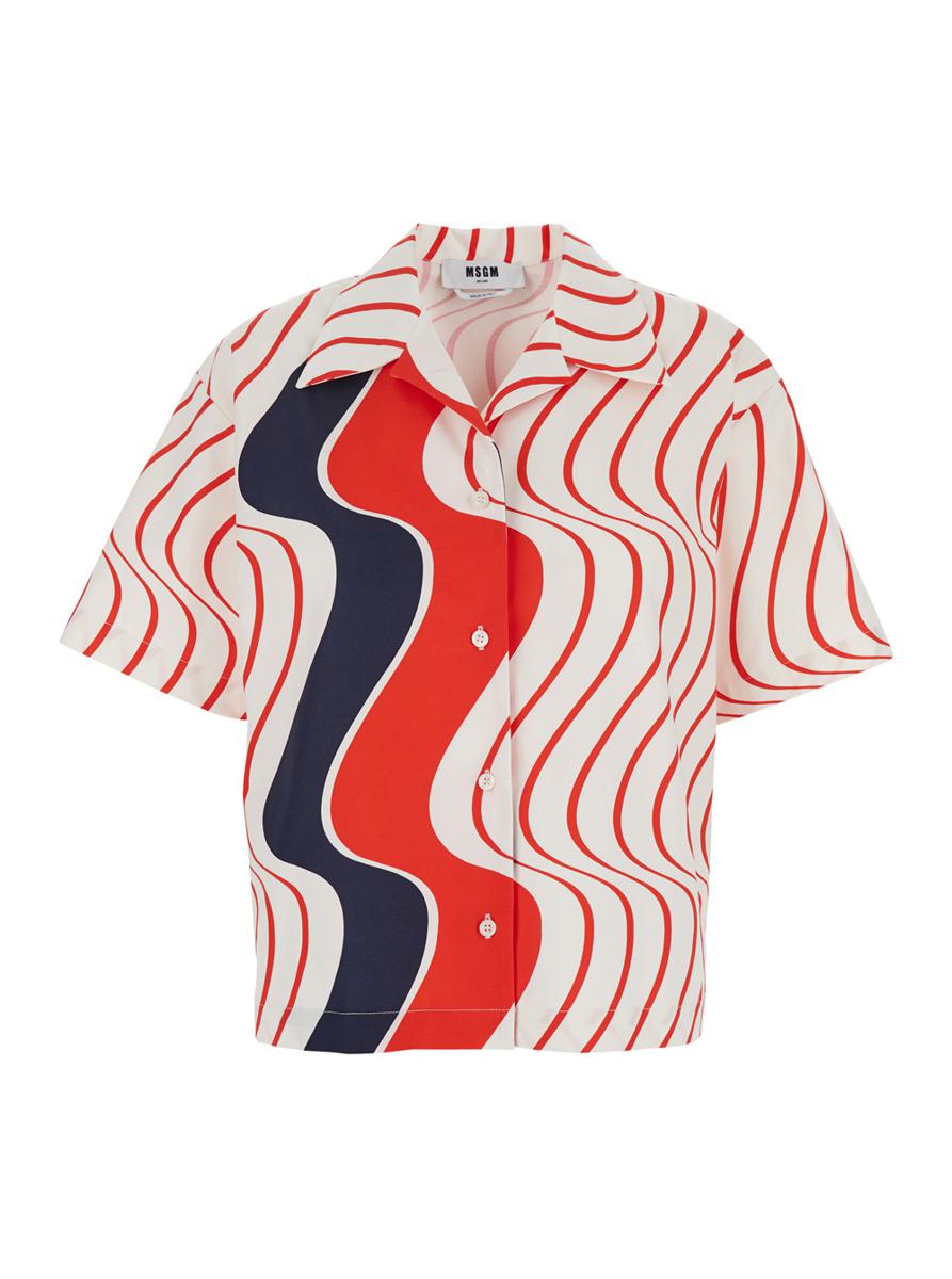 Multicolor Shirt With Classic Collar And All-Over Print In Fabric Woman