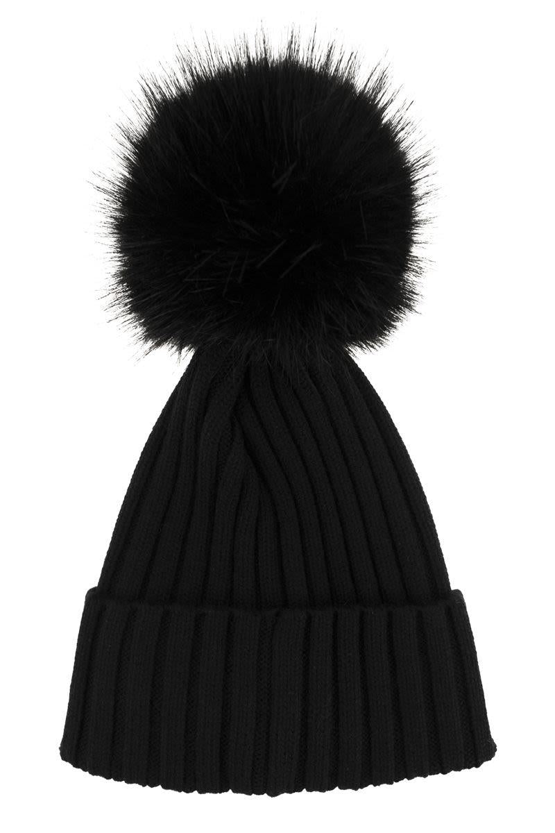 Moncler Wool Cap With Synthetic Pompom