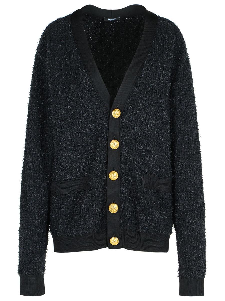 Balmain Black Cotton Blend Cardigan