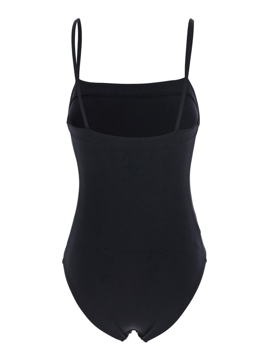 'Acquarelle' Black One-Piece Swimsuit With Back Neckline In Tech Fabric Woman