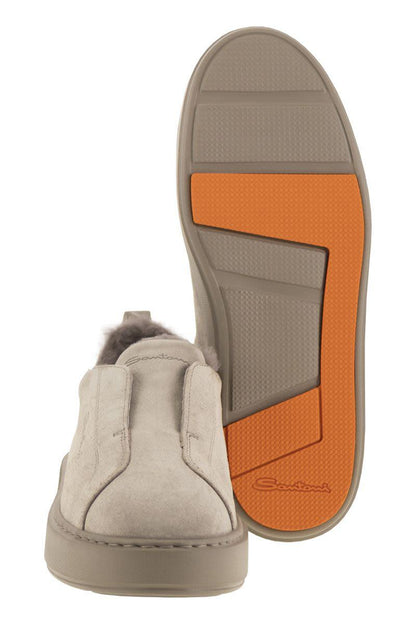 Santoni Slip-On Suede Sneakers With Fur