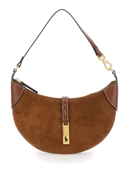 Brown Shoulder Bag With Adjustable Closure And Logo Plaque On The Front In Suede Woman