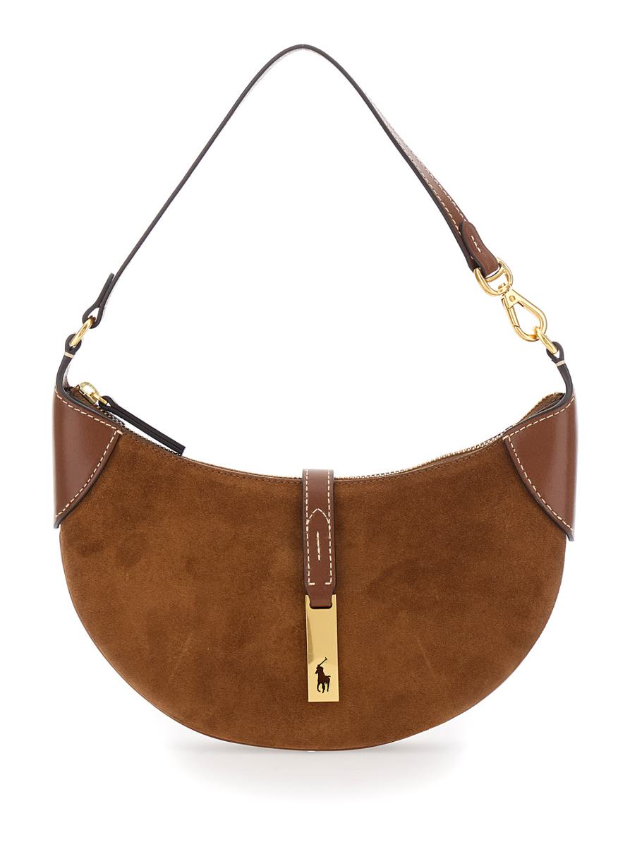 Brown Shoulder Bag With Adjustable Closure And Logo Plaque On The Front In Suede Woman
