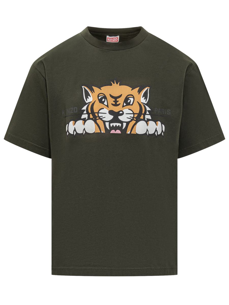 Kenzo Kenzo Men'S Green T-Shirt With Tiger Print