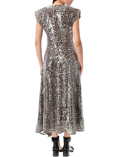 Ganni Leopard Sequinrd Midi Dress