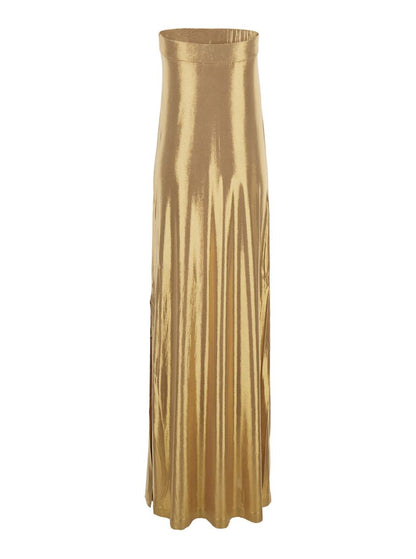Metallic Off-Shoulder Sleeveless Dress With Maxi Side Slit In Tech Fabric Stretch Woman
