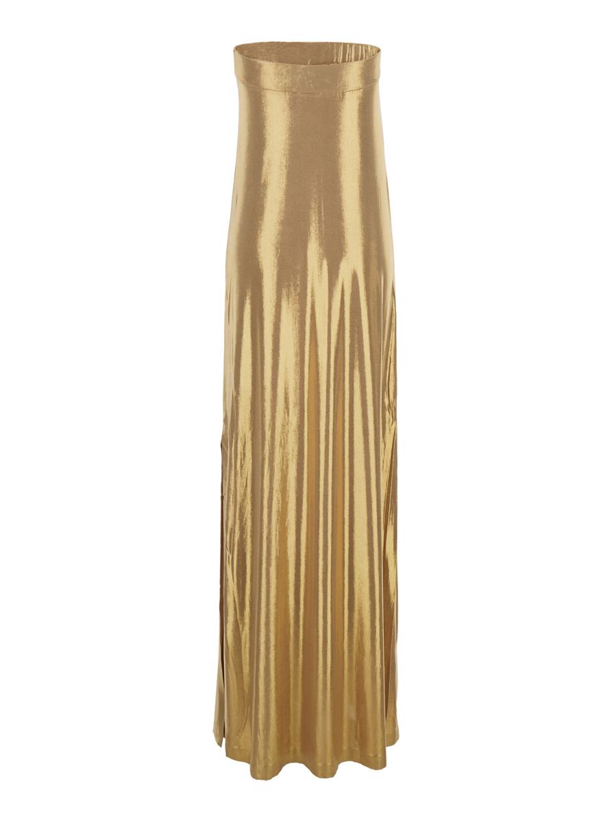 Metallic Off-Shoulder Sleeveless Dress With Maxi Side Slit In Tech Fabric Stretch Woman