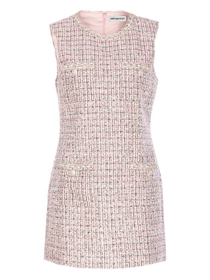 Self-Portrait Pink Boucle Sleeveless Mini Dress Clothing