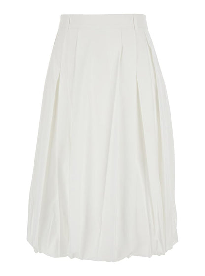 White Skirt With Balloon Design And Pleated Details In Cotton Blend Woman