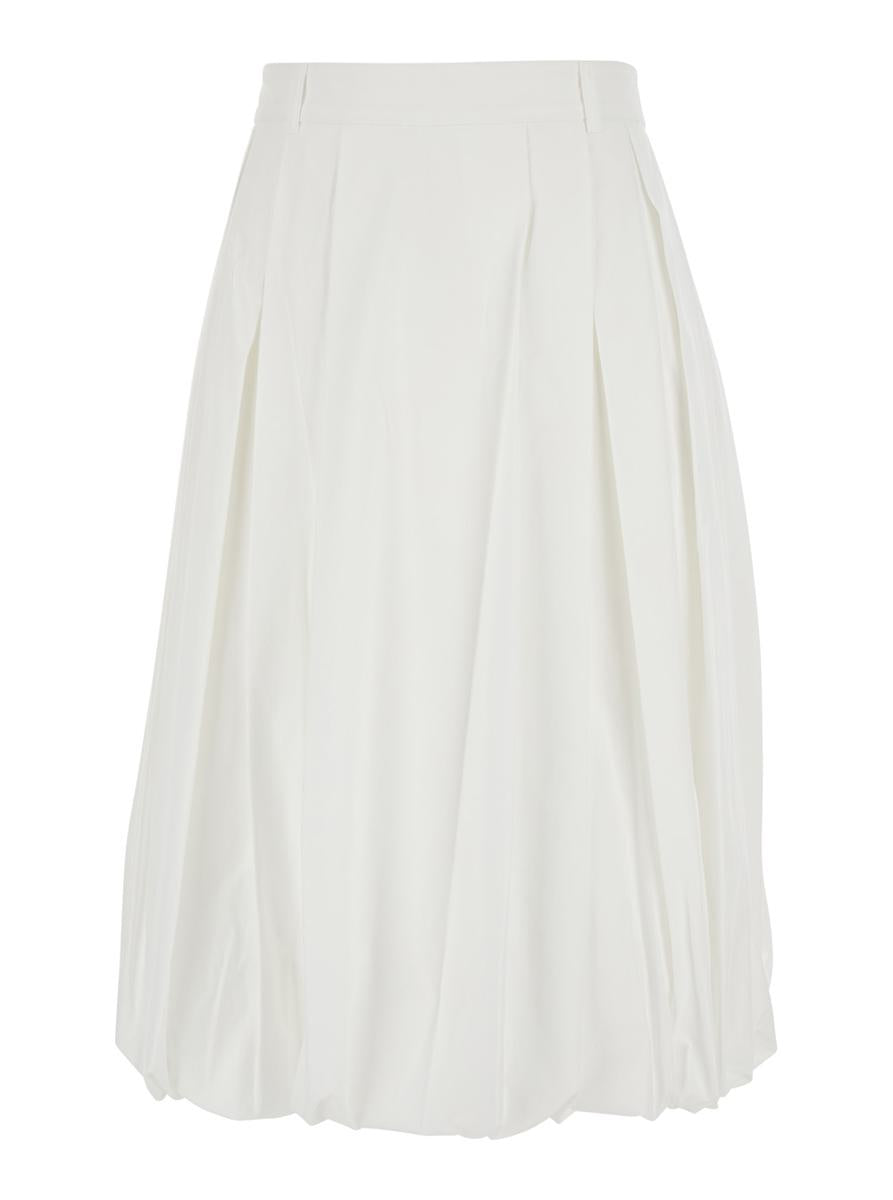 White Skirt With Balloon Design And Pleated Details In Cotton Blend Woman