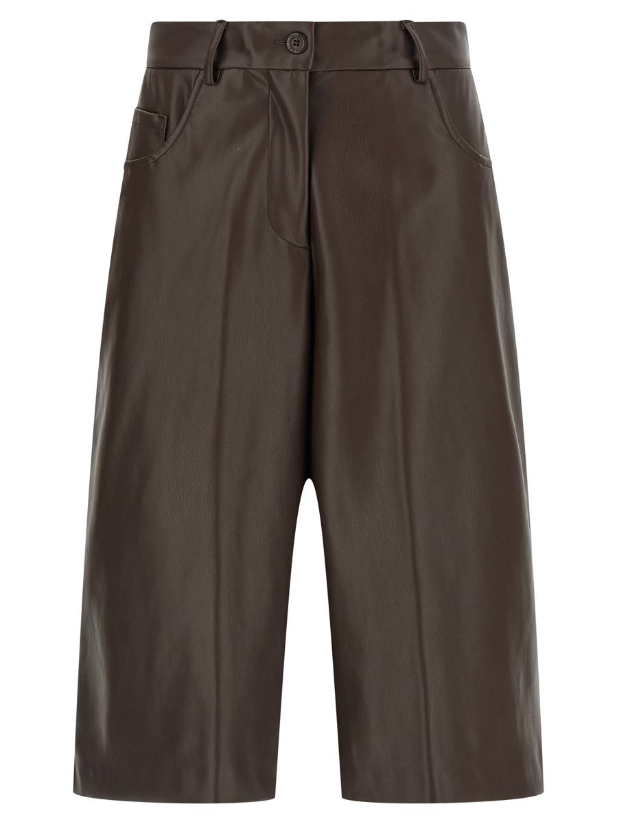 Nude Leather-Effect Bermuda Shorts