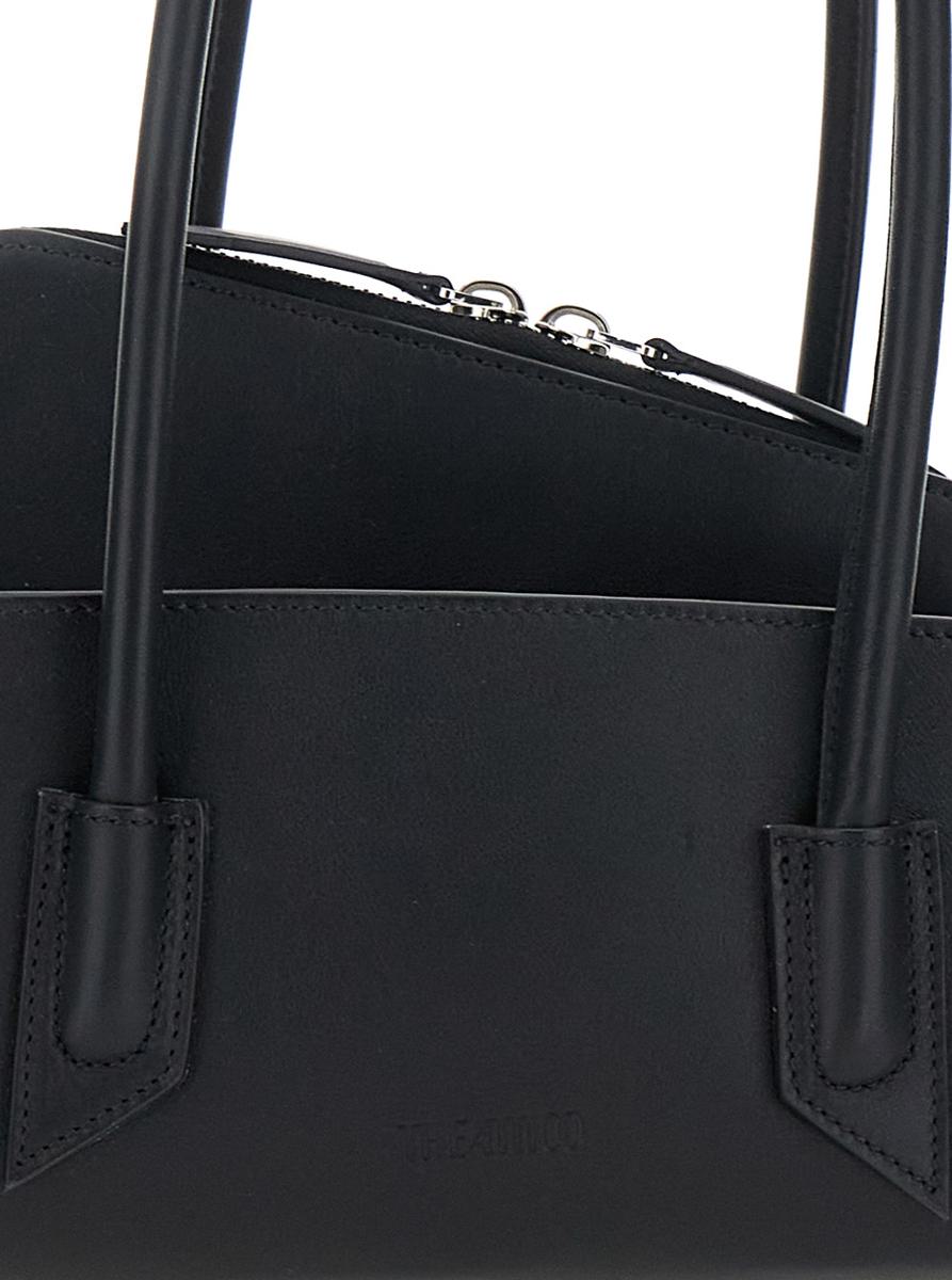 'La Passeggiata Small' Black Shoulder Bag With Tubular Handles And Impressed Logo On The Front In Leather Woman