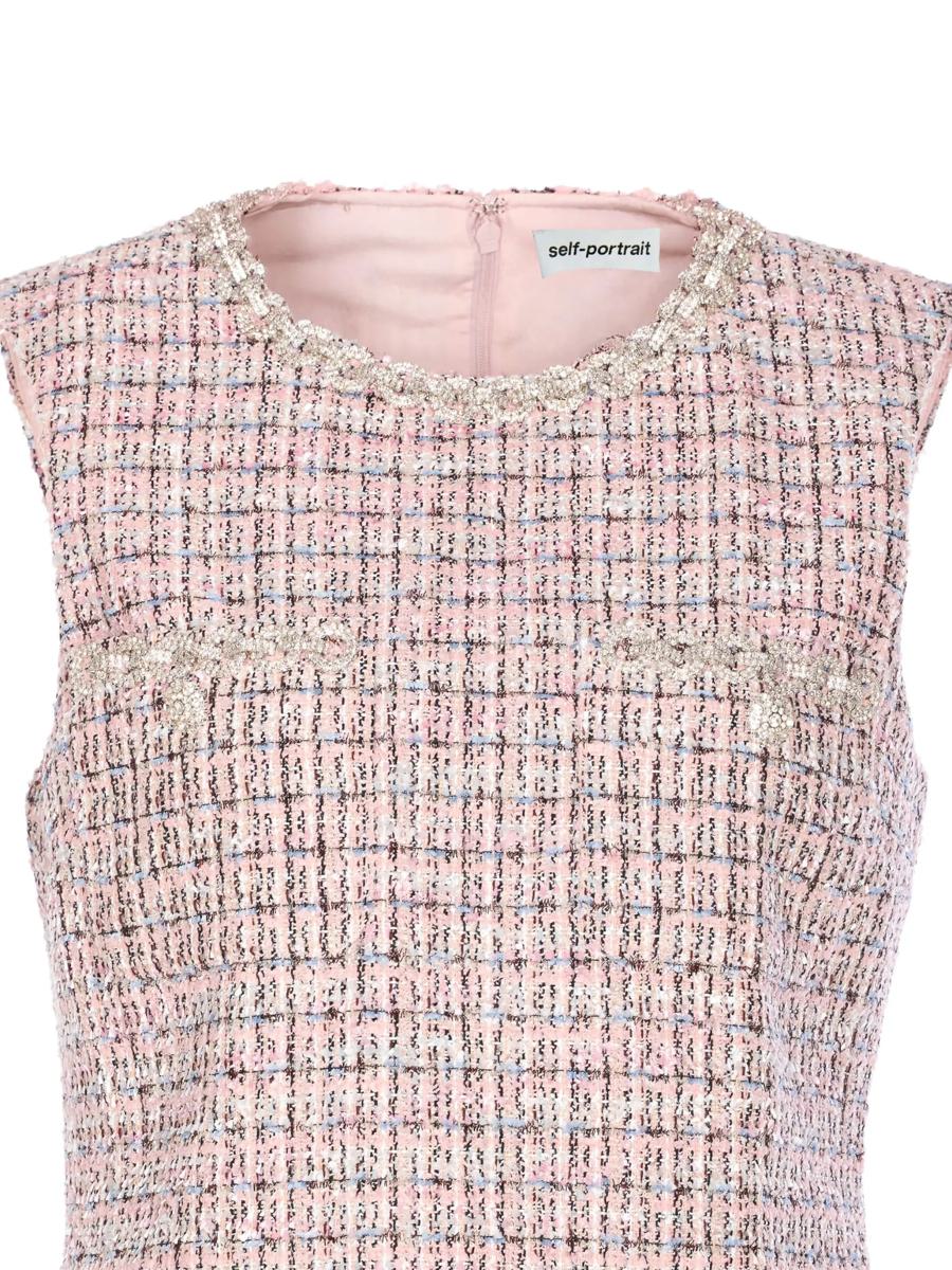 Self-Portrait Pink Boucle Sleeveless Mini Dress Clothing