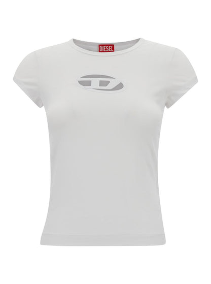 White T-Shirt With Oval D Cut Out Detail In Stretch Cotton Woman