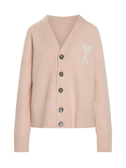 AMI Paris Ami Paris Pink Cardigan With Contrast Logo