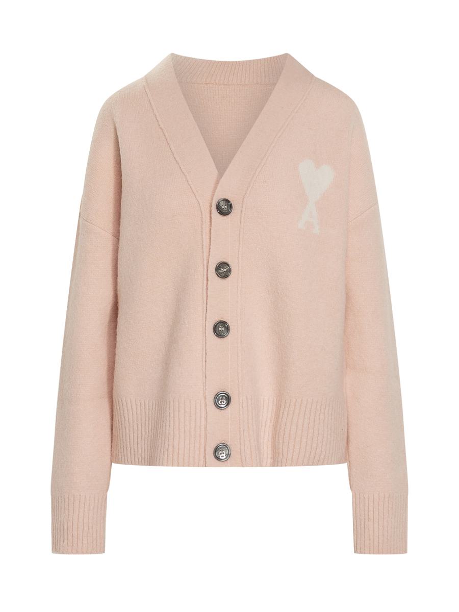 AMI Paris Ami Paris Pink Cardigan With Contrast Logo