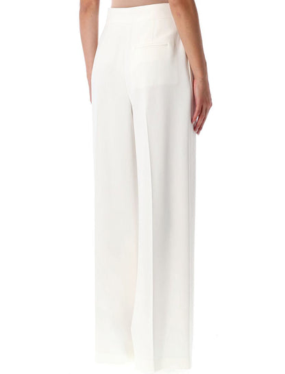 Alberta Ferretti White Wide-Leg Pleated Trousers