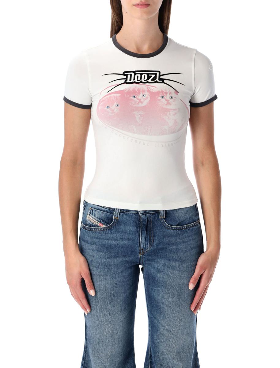 Diesel T-Uncuties-Long-R13 White Slim-Fit Cotton T-Shirt