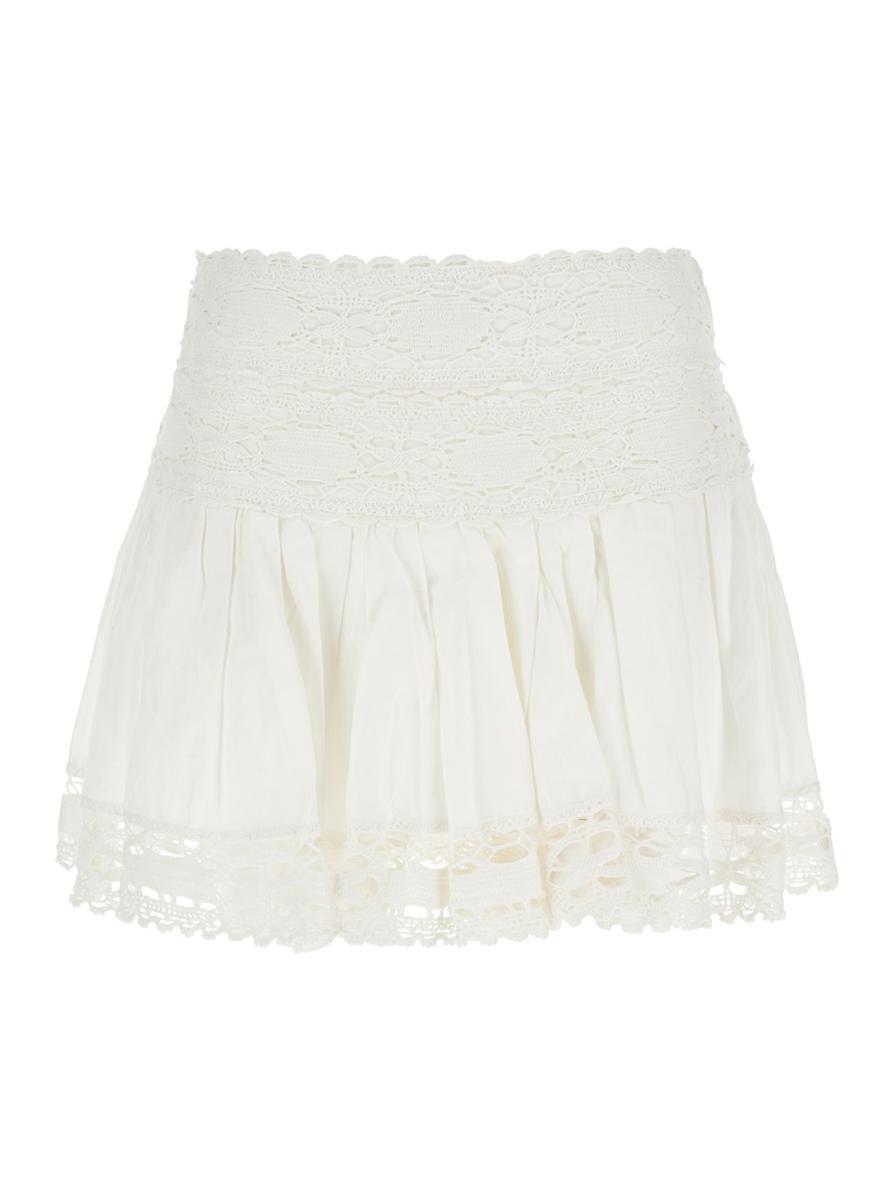 'Violana'White Miniskirt With Pleated Details And Scallop Hem In Linen And Cotton Blend Woman