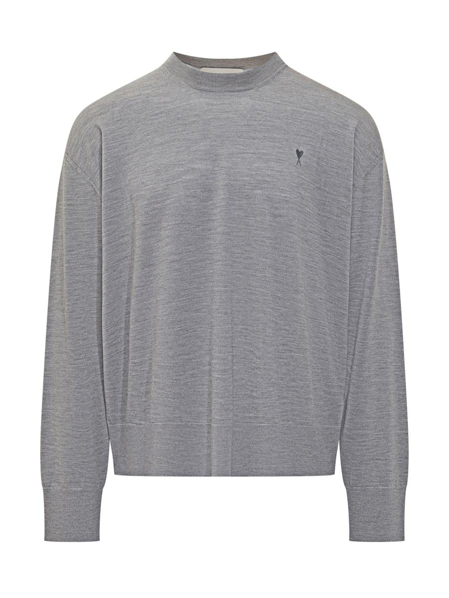 AMI Paris Grey Wool Crew Neck Sweater Ami Alexandre Mattiussi