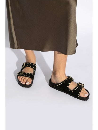 Birkenstock 'Florida' Black Leather Slippers