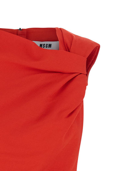 Red Dress With Ruches Details In Viscose Blend Woman