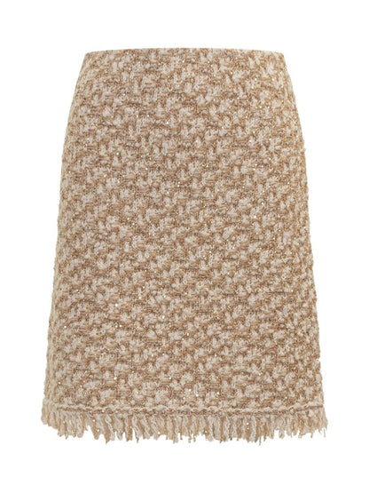 Fabiana Filippi Beige Bouclé Miniskirt With Fringes By Fabiana Filippi