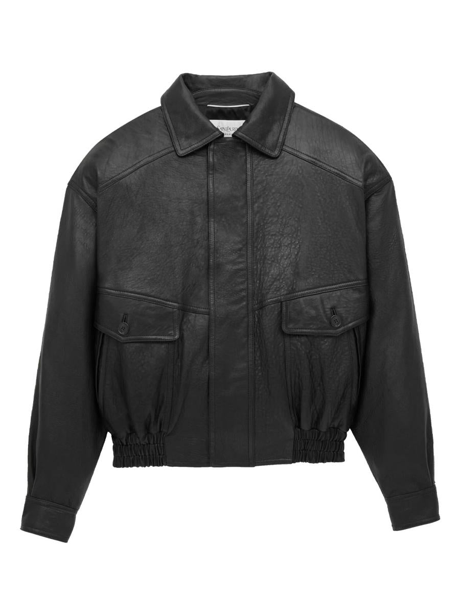 Saint Laurent Bomber Jacket In Bubbled Lambskin With Zip Clothing