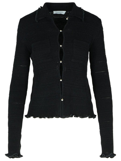 Lanvin 'Ribbed' Black Cotton Cardigan