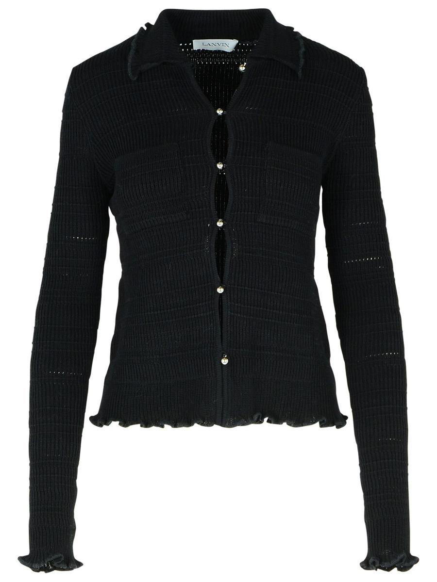 Lanvin 'Ribbed' Black Cotton Cardigan