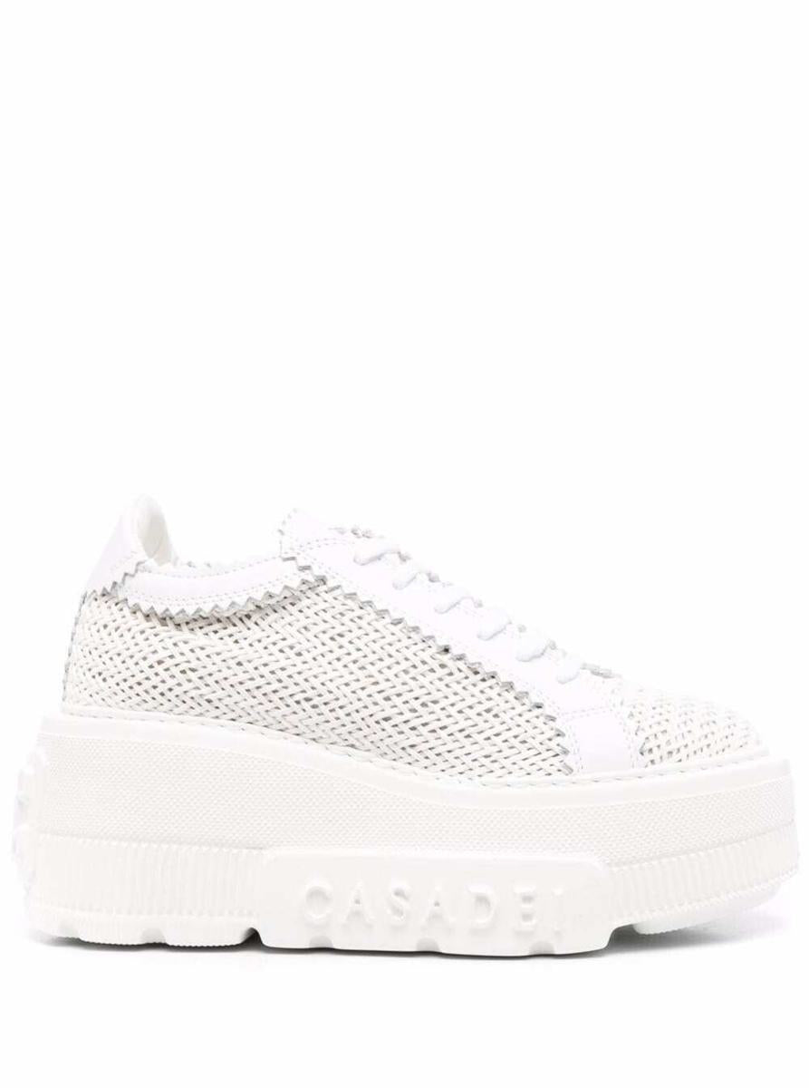 White Platform Sneakers Interwoven Design In Polyurethane Woman