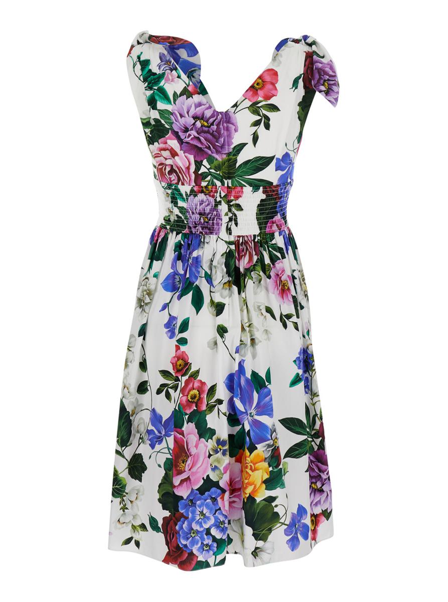 Multicolor Short Dress With All-Over Floral Print In Cotton Woman