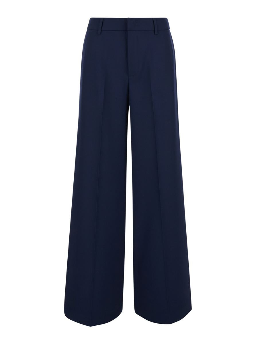 Blue Wide Leg Pants In Polyester Woman