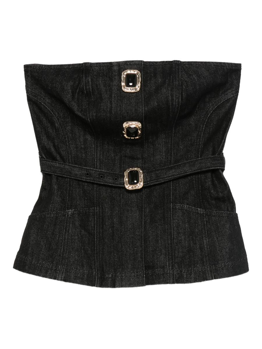 Self-Portrait Black Denim Bandeau Top Clothing