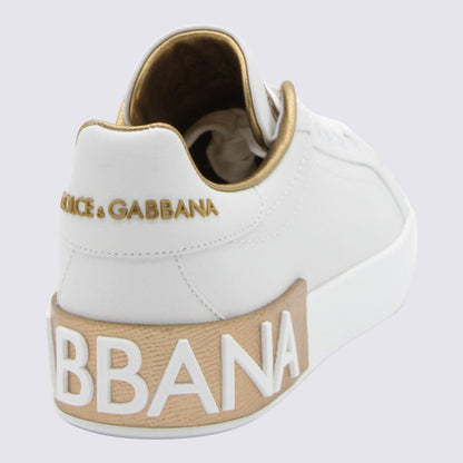 Dolce & Gabbana White And Gold Sneakers