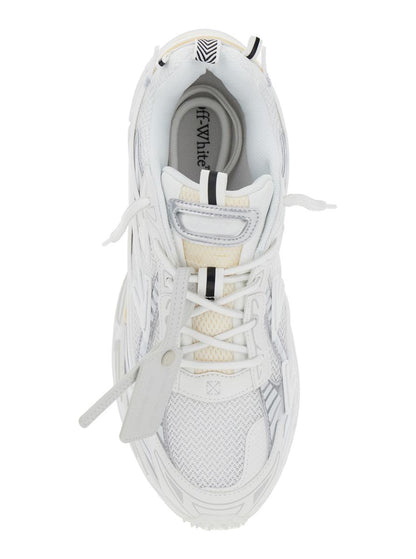 'Ow Be Right' White Low Top Sneakers With Zip-Tie Detail In Mesh And Leather Man