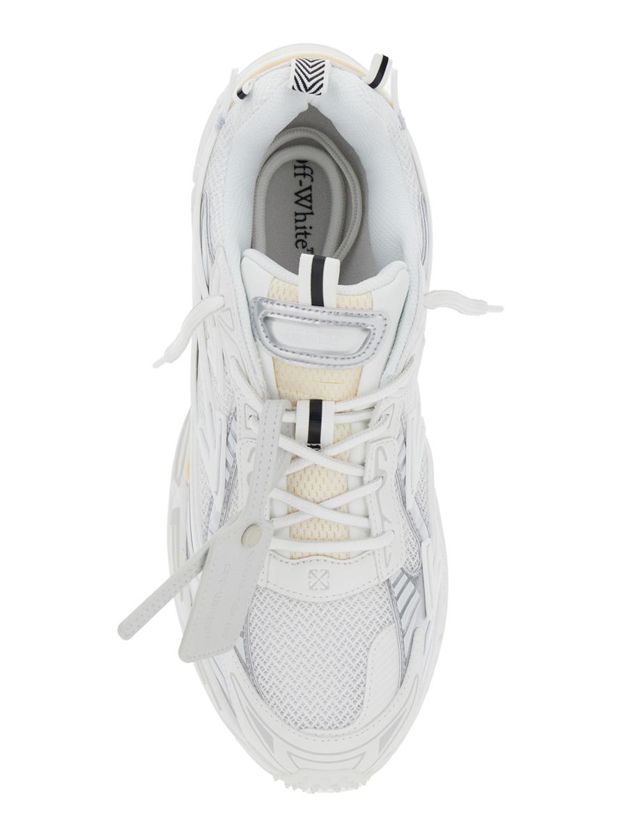 'Ow Be Right' White Low Top Sneakers With Zip-Tie Detail In Mesh And Leather Man