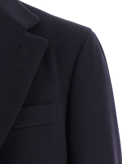 Blue Single-Breasted Coat With Classic Lapels In Wool Man