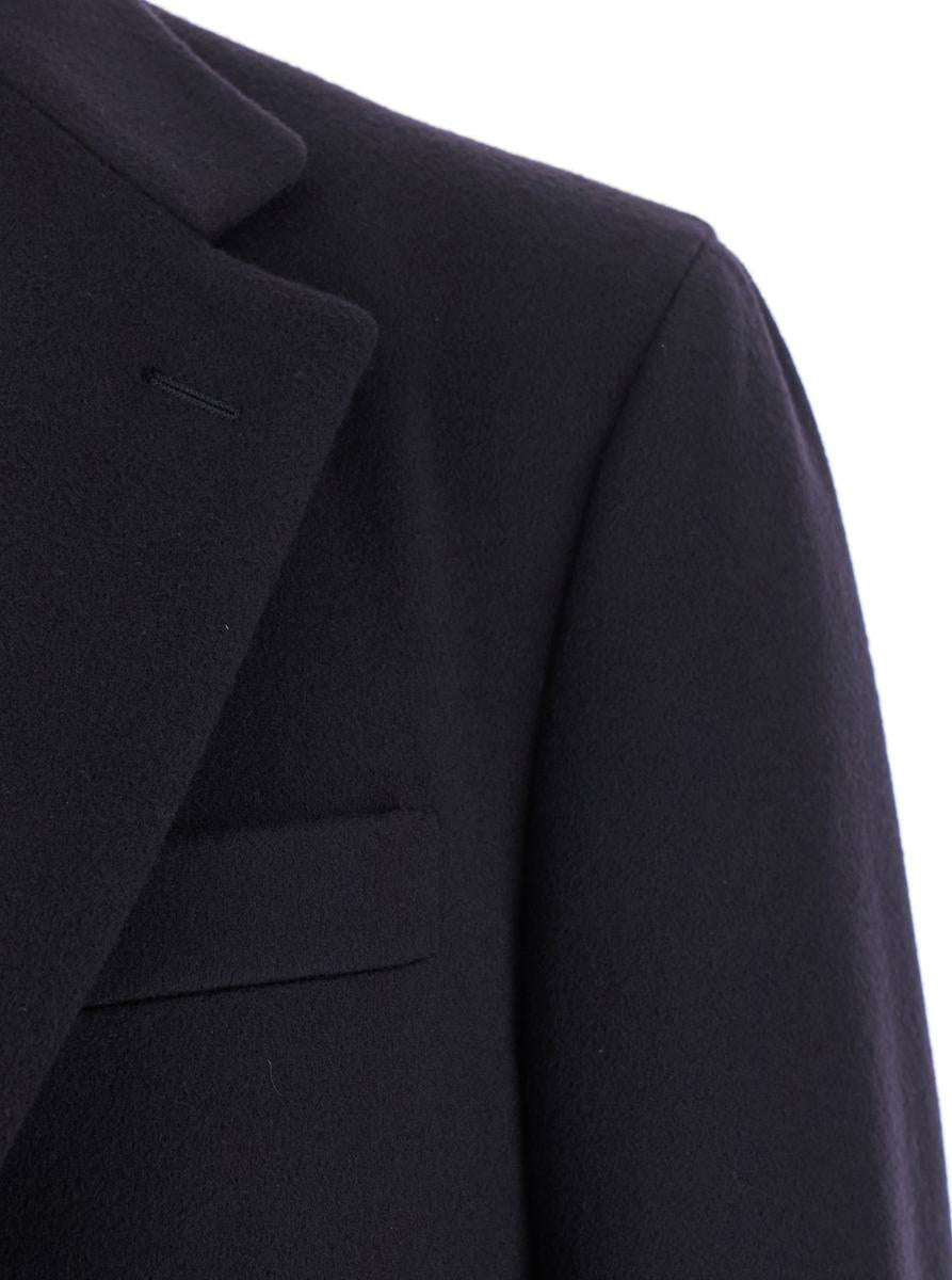 Blue Single-Breasted Coat With Classic Lapels In Wool Man