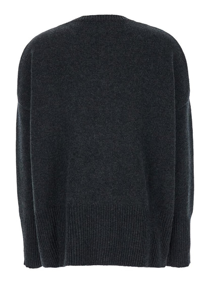 Dark Grey Oversized Crewneck Sweater In Cashmere Woman