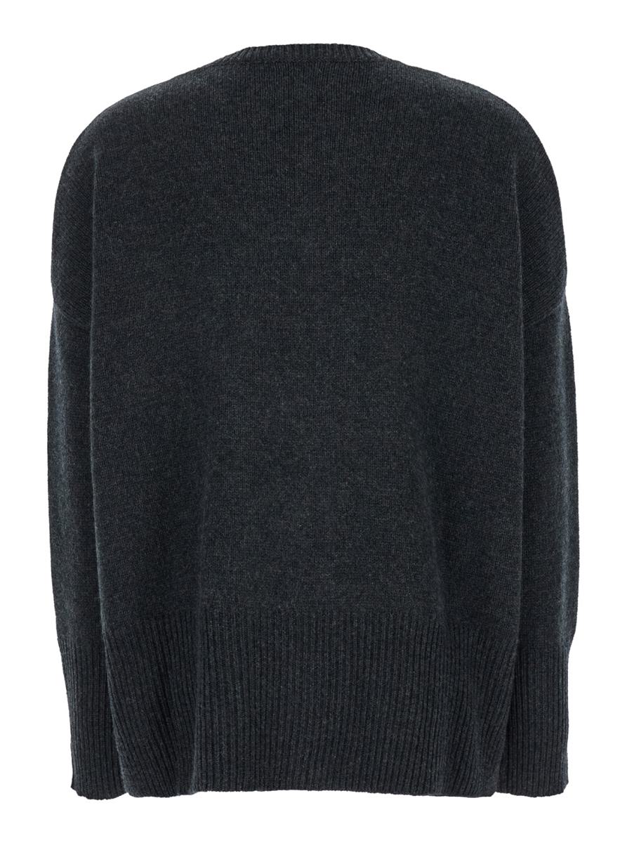 Dark Grey Oversized Crewneck Sweater In Cashmere Woman