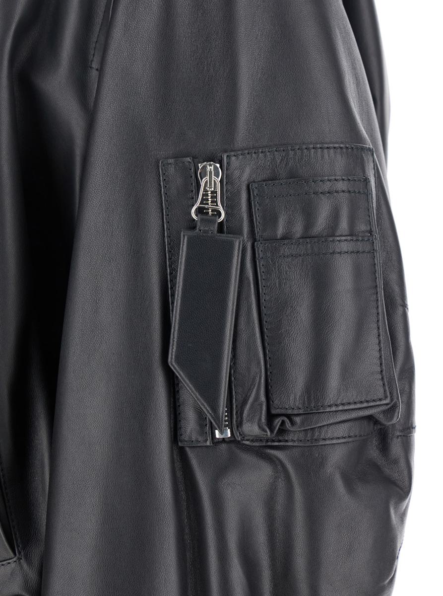 Black Bomber Jacket With Zip Closure In Leather Woman