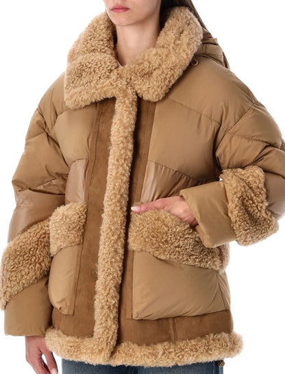 Urbancode Camel Short Puffer Jacket With Faux Shearling